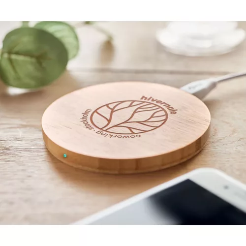 Îcărcător wireless din bambus - Rundo, Natur 