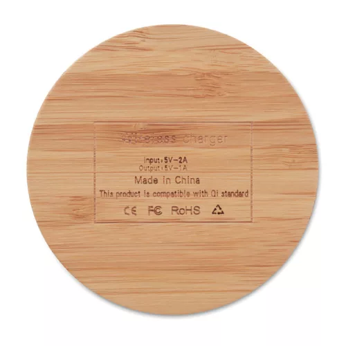 Îcărcător wireless din bambus - Rundo, Natur 