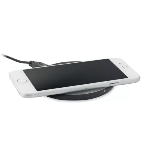 Îcărcător wireless din bambus - Rundo, Negru 