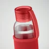Sticlă de apă din sticlă reciclată cu husă neopran - Ebor, Roșu