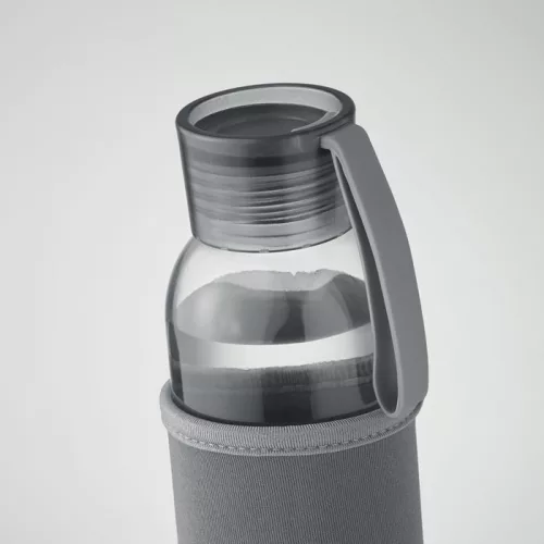 Sticlă de apă din sticlă reciclată cu husă neopran - Ebor, Gri