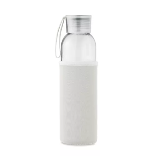 Sticlă de apă din sticlă reciclată cu husă neopran - Ebor, Bej