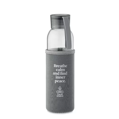 Sticlă de apă din sticlă reciclată cu husă neopran - Ebor, Gri piatră