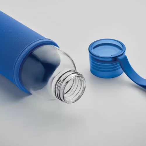 Sticlă de apă din sticlă reciclată cu husă neopran - Ebor, Albastru regal
