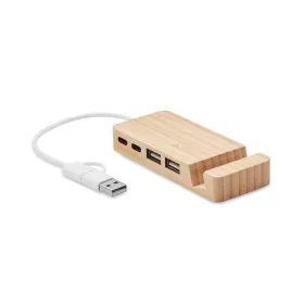 Hub USB-C/A cu 4 porturi din bambus - Hubstand