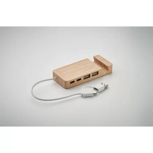 Hub USB-C/A cu 4 porturi din bambus - Hubstand