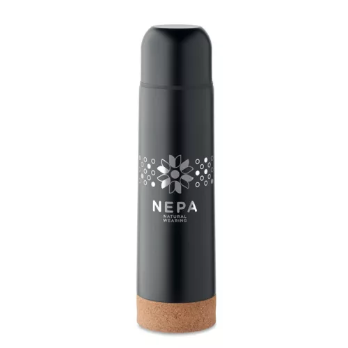 Termos din inox reciclat cu baza din plută - Aventur, Negru