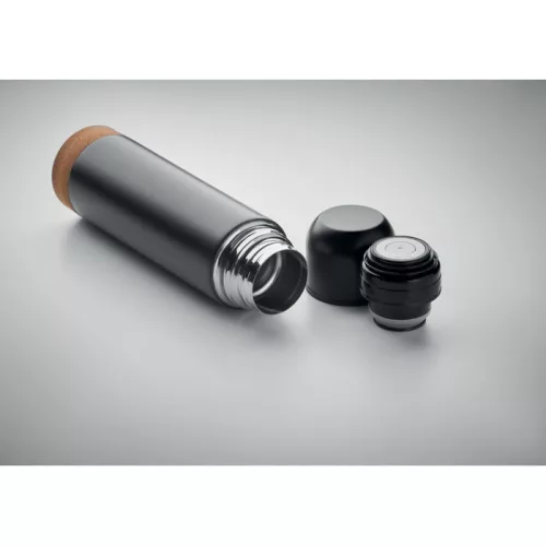 Termos din inox reciclat cu baza din plută - Aventur, Negru