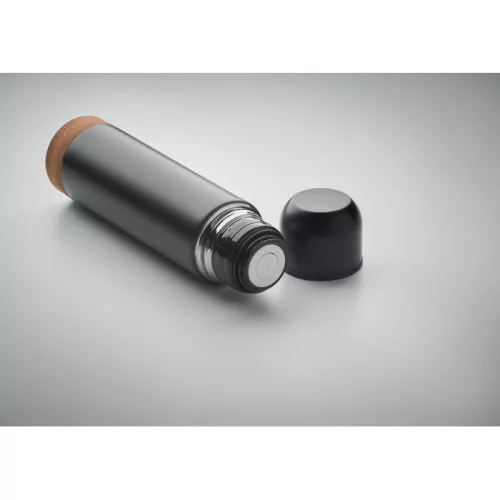 Termos din inox reciclat cu baza din plută - Aventur, Negru