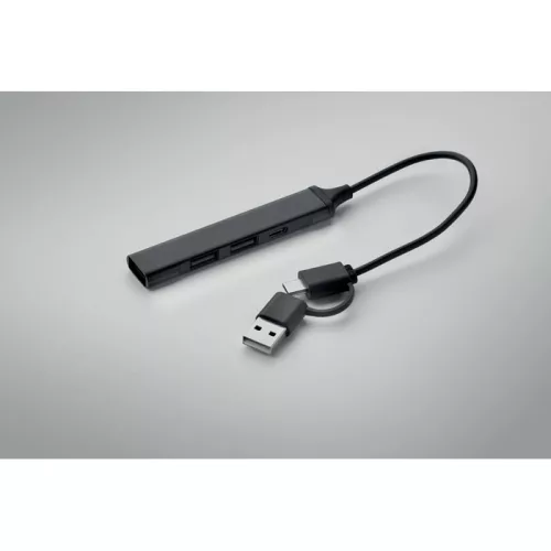 Hub USB cu 4 porturi din aluminiu reciclat - Current