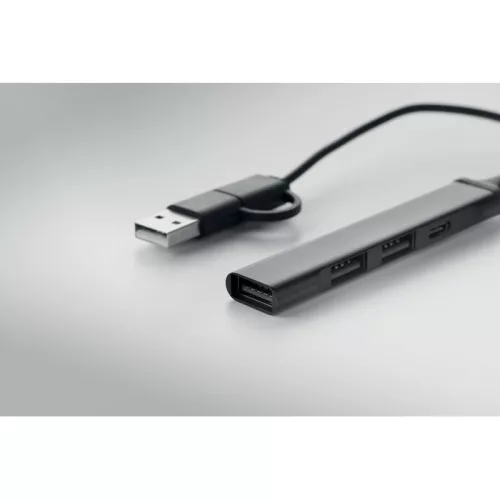 Hub USB cu 4 porturi din aluminiu reciclat - Current