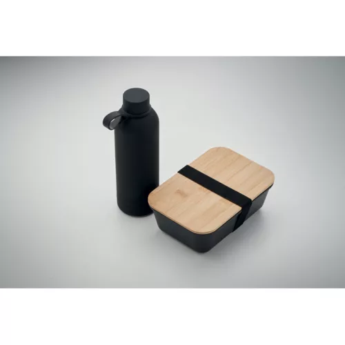 Set cutie de prânz și sticlă cu perete dublu - Emerald Set, Negru
