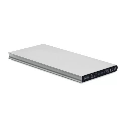 Power Bank 8000 mAh din aluminiu reciclat - POWERFLAT8C, Argintiu Mat