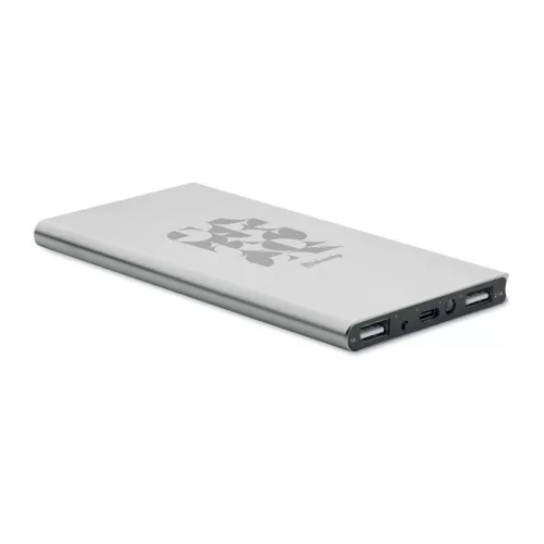 Power Bank 8000 mAh din aluminiu reciclat - POWERFLAT8C, Argintiu Mat