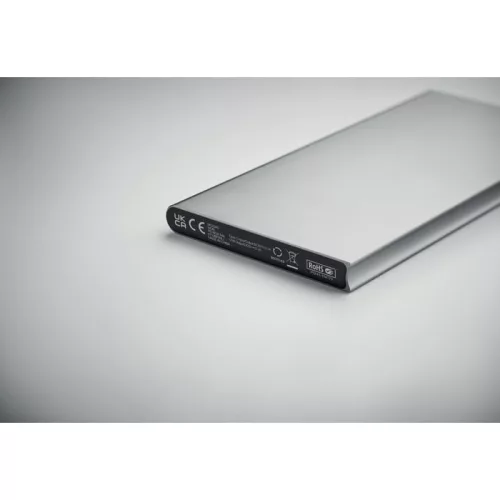 Power Bank 8000 mAh din aluminiu reciclat - POWERFLAT8C, Argintiu Mat