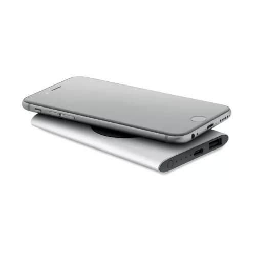 Power bank 5000 mAh cu încărcare wireless de 15W - Powerplus, Argintiu mat