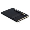 Notebook A5 cu copertă tare din RPET + pix din aluminiu - Nota, Negru