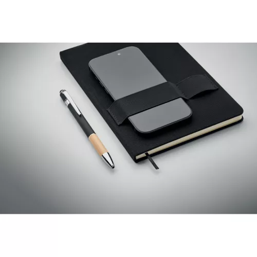 Notebook A5 cu copertă tare din RPET + pix din aluminiu - Nota, Negru